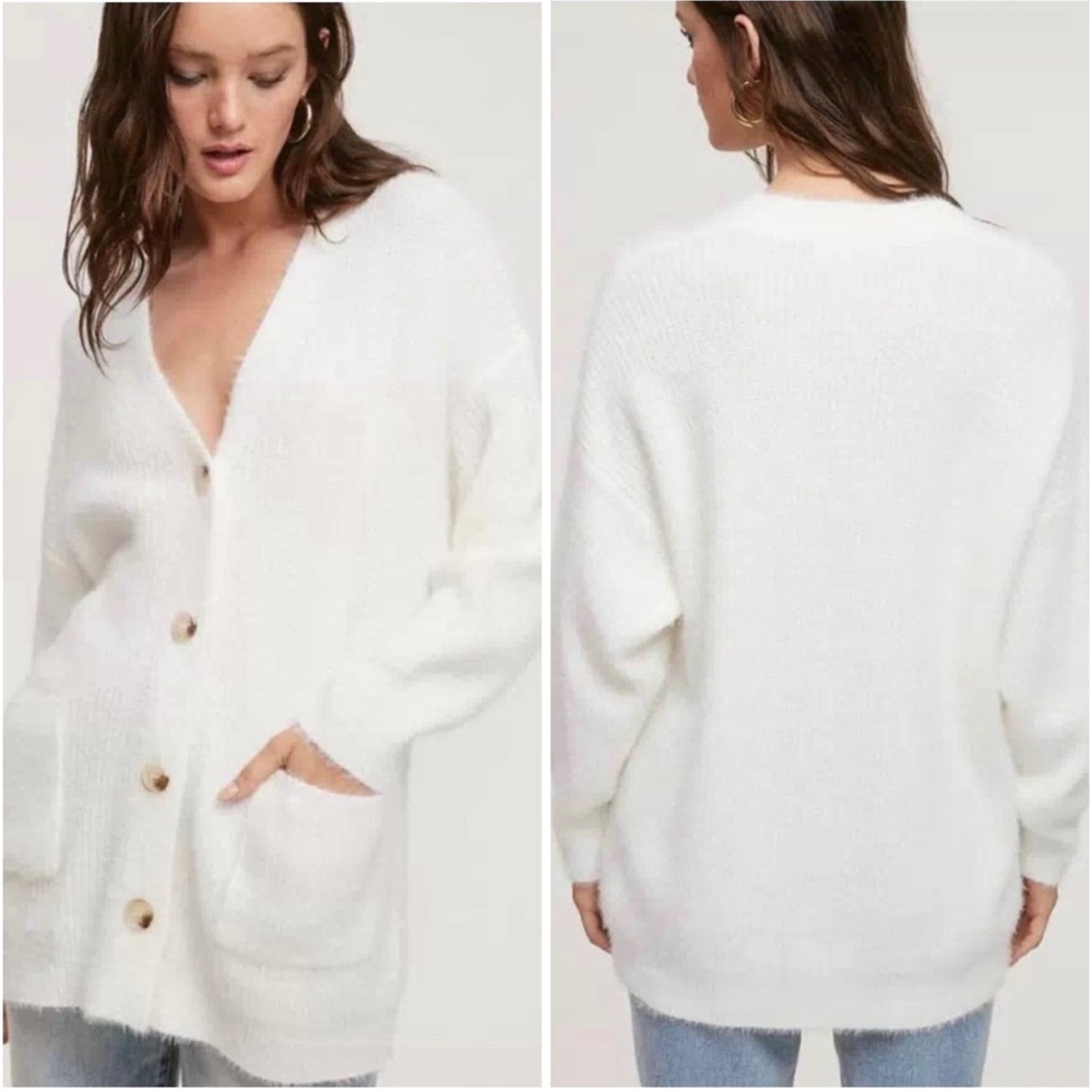 White cardigan sweater